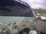 The Stickermobile! There's a baby on board? And a Pomeranian?