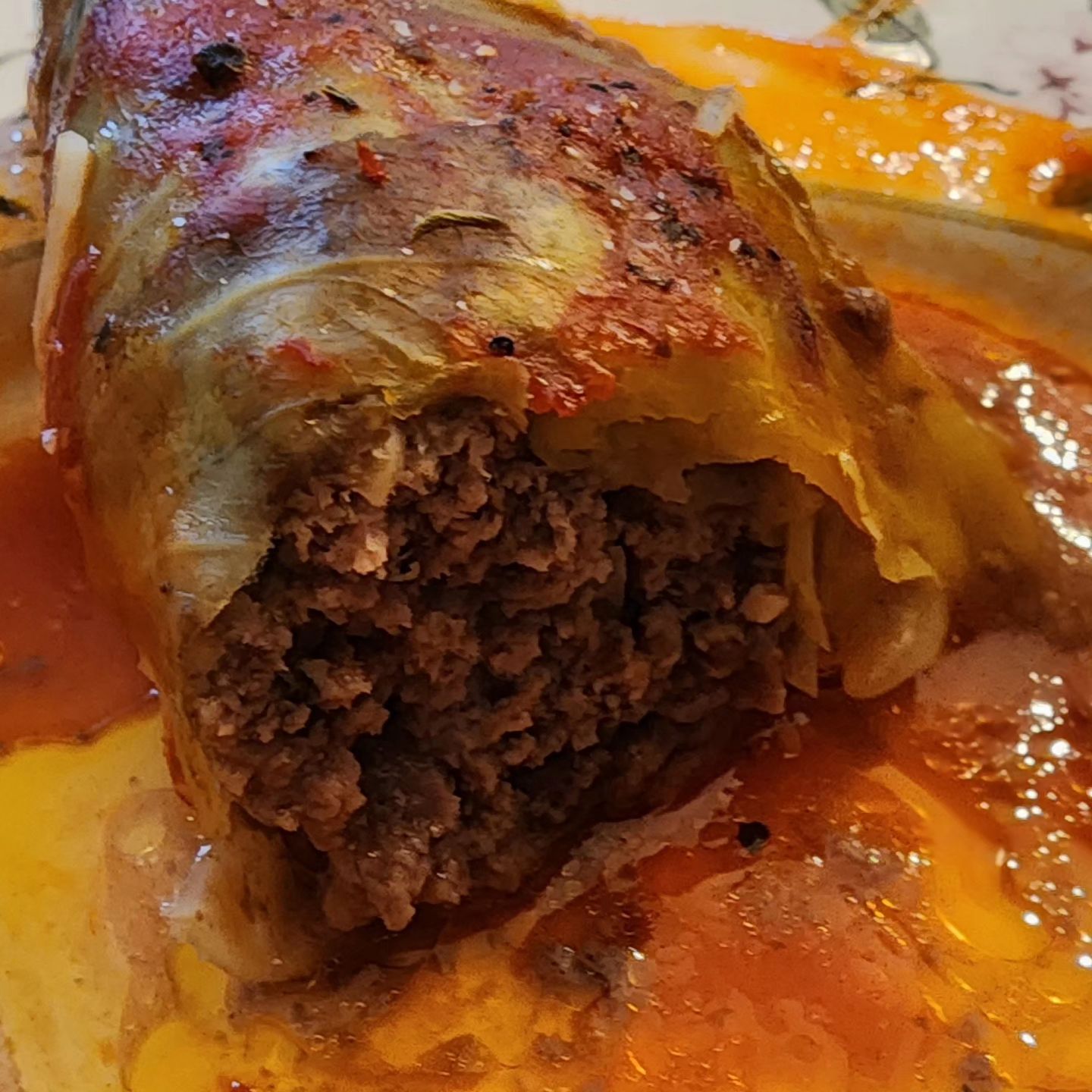 A close up of the inside of my stuffed cabbage roll